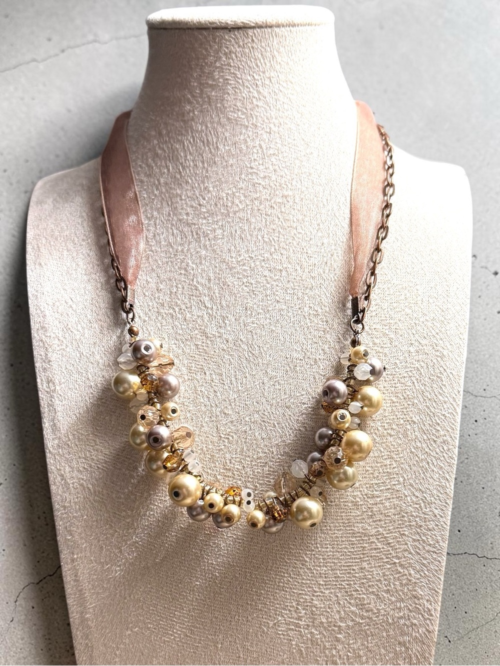 Cookie Lee Champagne and Rose Gold Cluster Pearl Necklace